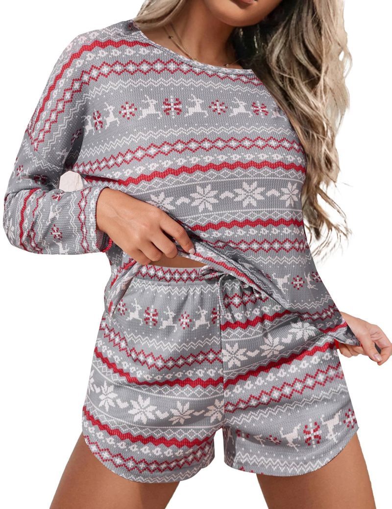 ekouaer-pajama-sets-waffle-knit-lounge-set-rose-pink-shorts image 5