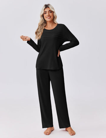 ekouaer-pajama-sets-pyjama-plissee-oberteil-lange-hose image 3