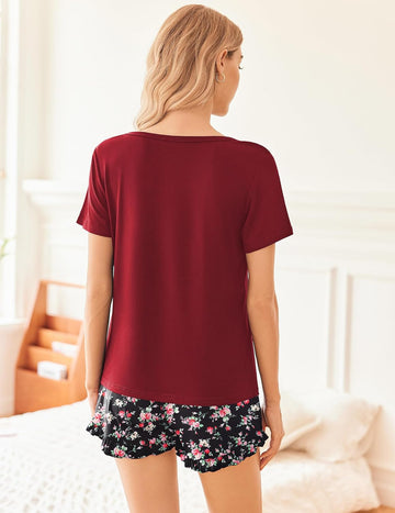 ekouaer-pajama-sets-lounge-pyjama-rundhals-mit-r-schen-shorts image 3