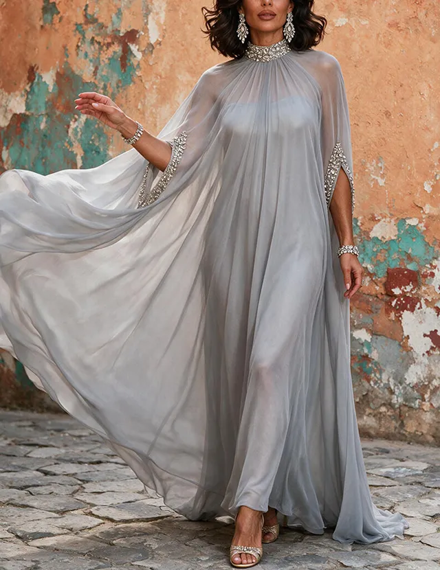 ekouaer-nightgowns-abendkleid-damen-lang-cape-perlen-chiffon image 1