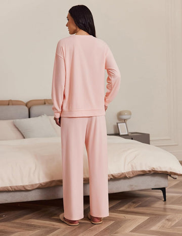 ekouaer-pajama-sets-fleece-hausanzug-langarm-taschen-2-teilig image 3