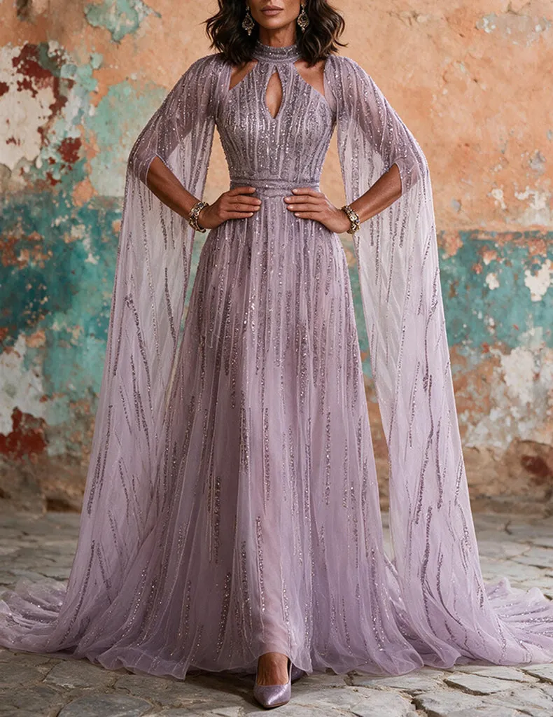 ekouaer-nightgowns-abendkleid-pailletten-cape-silber image 1
