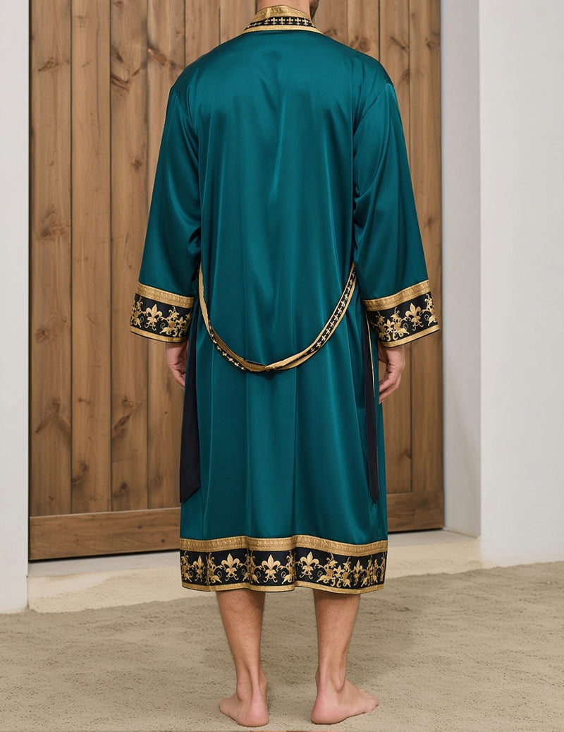ekouaer-men-barock-morgenmantel-grau-satin-shorts-set image 4