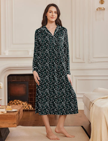 ekouaer-nightgowns-button-v-neck-nachthemd-langarm-spitze image 5