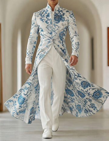 ekouaer-men-floral-frack-herren-wei-blau-stehkragen-slim-fit image 5