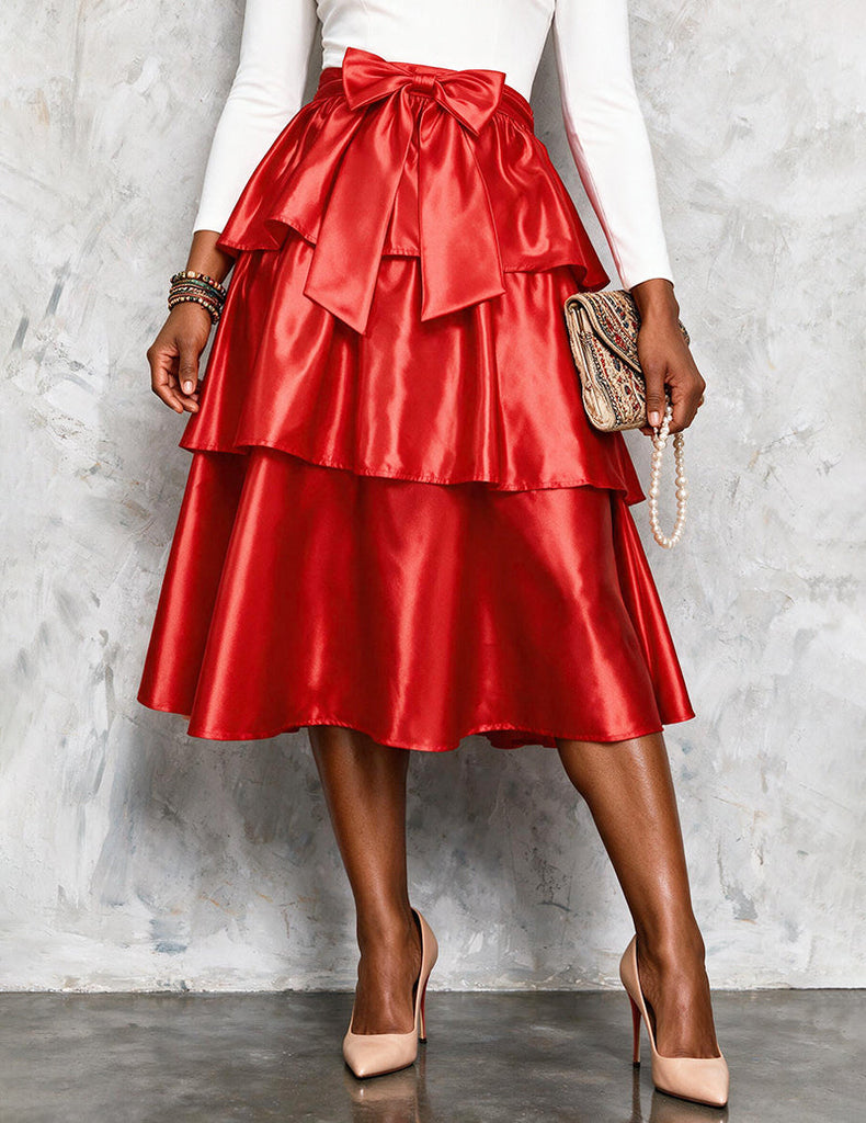 ekouaer-nightgowns-satin-rock-damen-midi-schleife-high-waist image 1