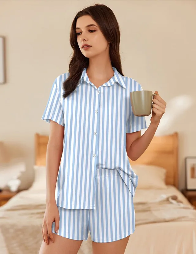 ekouaer-pajama-sets-kurzarm-pyjama-knopf-shorts image 1