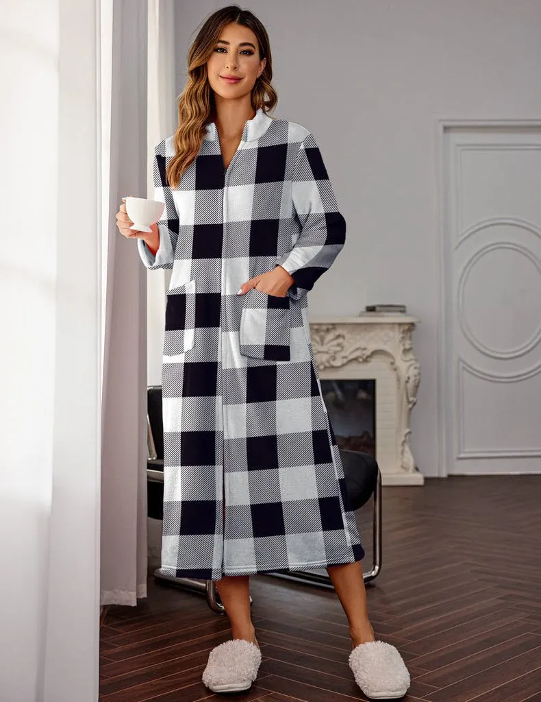 ekouaer-robes-fleece-bademantel-mit-reissverschluss-langarm image 1