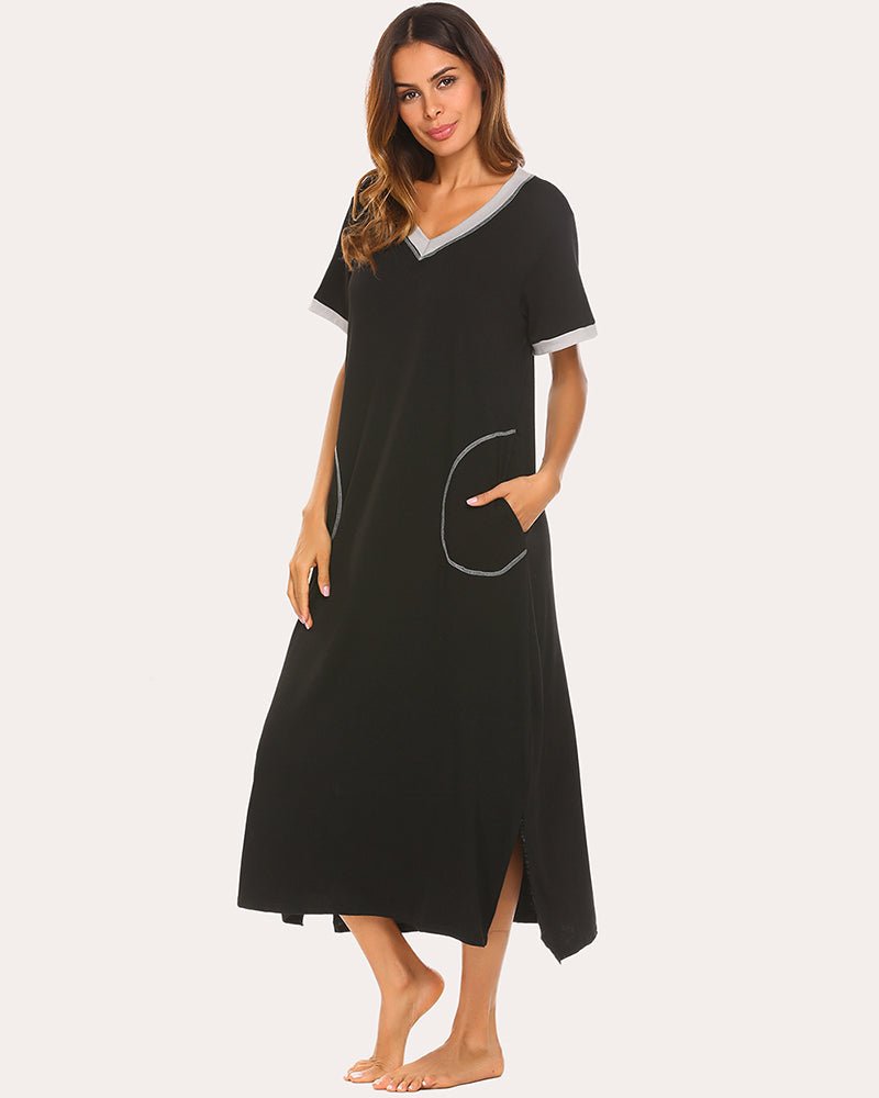 ekouaer-nightgowns-ultra-soft-nachthemd-lang-taschen-v-ausschnitt image 1