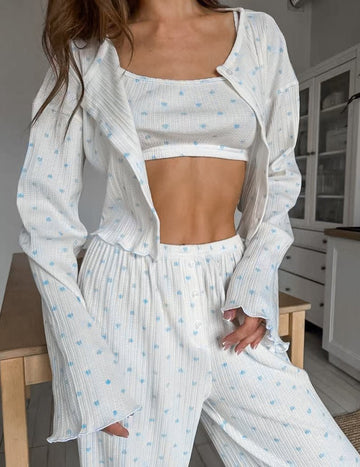 ekouaer-pajama-sets-3-teiliges-lounge-set-floral-wei-blau image 3
