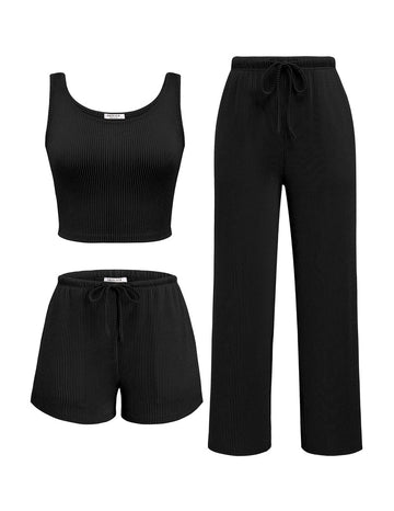 ekouaer-pajama-sets-lounge-set-3-teilig-ripp-mit-shorts image 8
