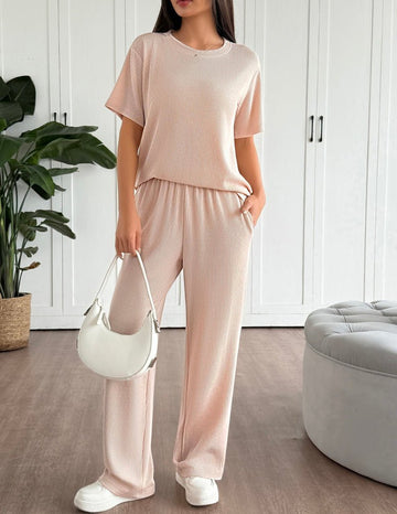 ekouaer-pajama-sets-lounge-set-2-teilig-kurzarm-mit-taschen image 3
