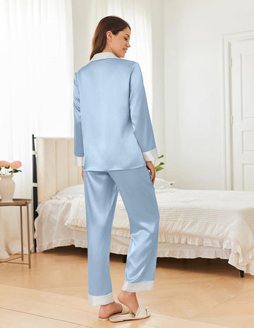 ekouaer-comfort-satin-pyjama-damen-langarm-satin-set-mit-kn-pfen image 5