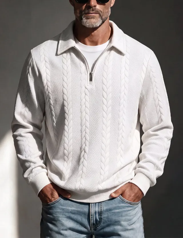 ekouaer-men-pullover-herren-wei-zip-polokragen-strick image 1