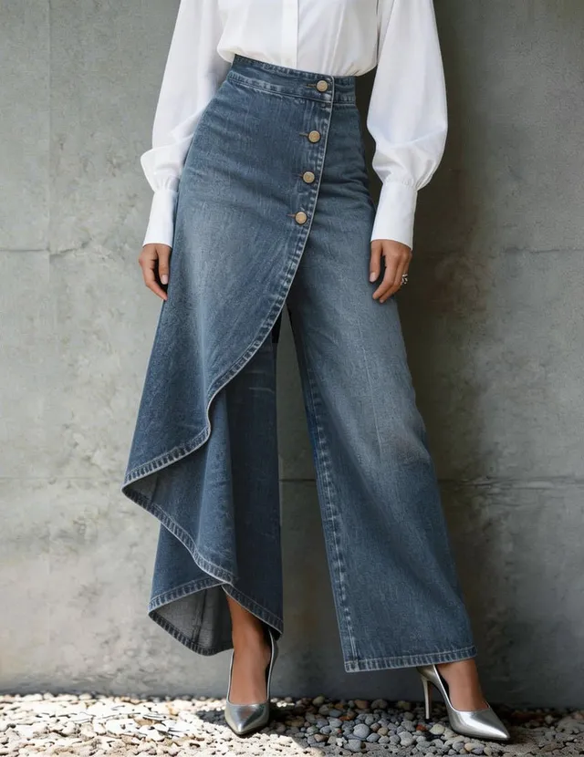 ekouaer-denim-wide-leg-hose-high-waist-blau image 1