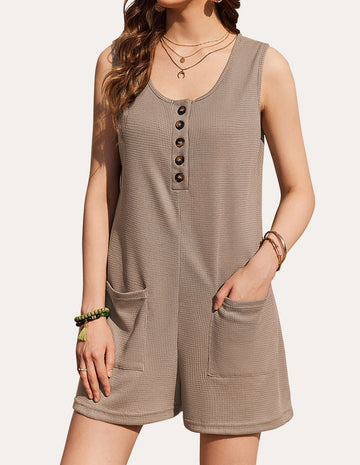 ekouaer-jumpsuits-waffel-overall-kurz-rmellos-mit-kn-pfen image 3
