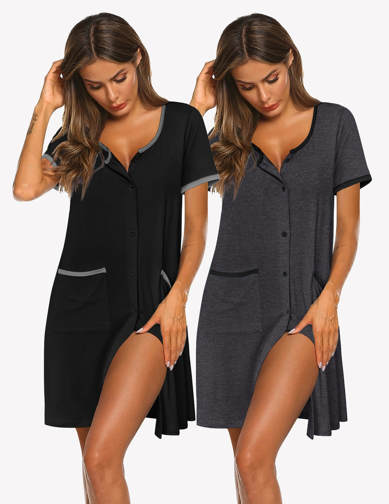 ekouaer-nightgowns-button-nachthemd-kurzarm-2er-pack image 1
