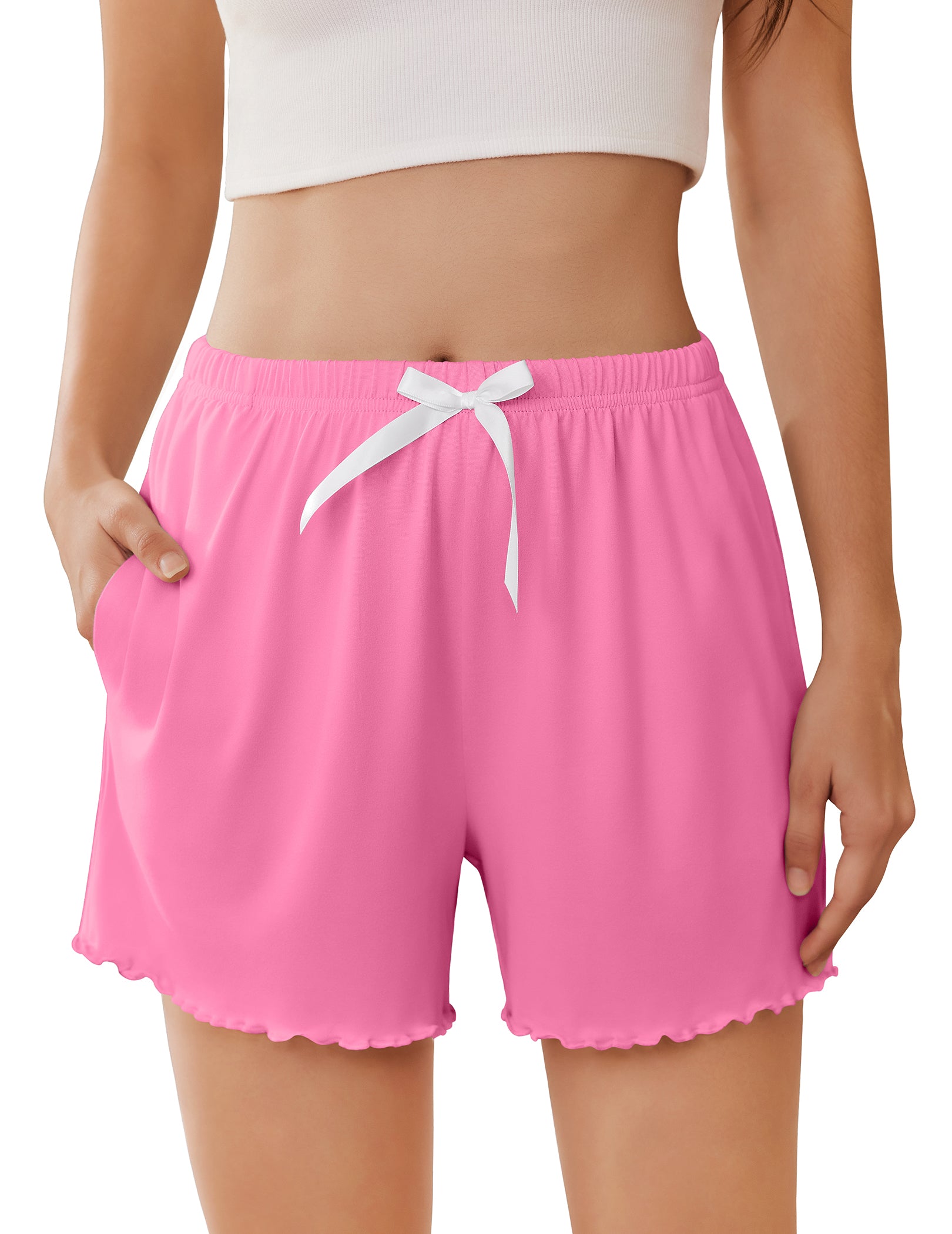 ekouaer-pajama-sets-ruffle-shorts-damen-schwarz-mit-taschen image 8