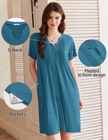 ekouaer-robes-zip-bademantel-kurzarm-mit-rei-verschluss image 5