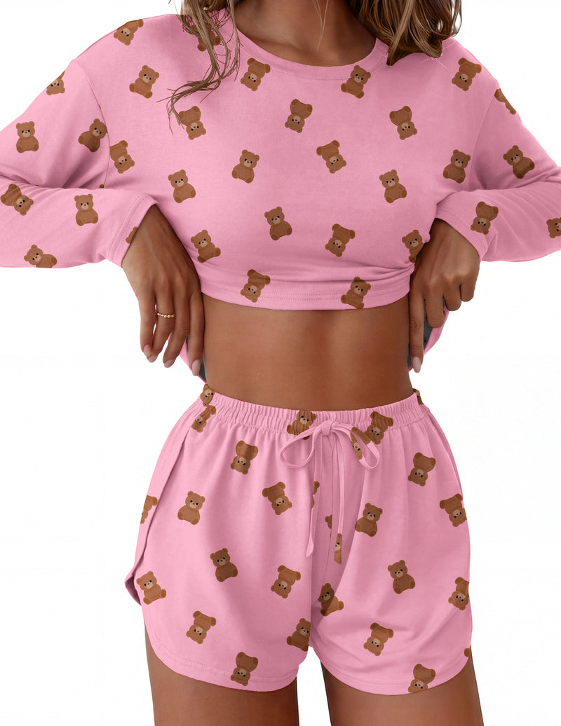 ekouaer-pajama-sets-shorty-langarm-rosa-leopard image 8