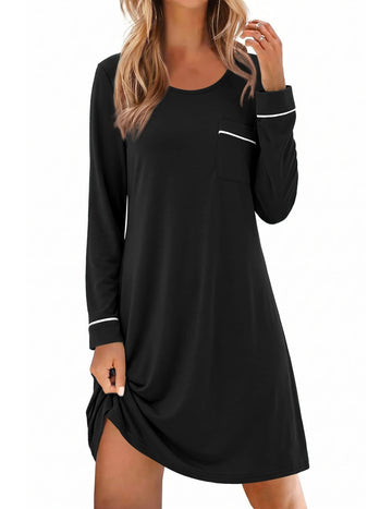 ekouaer-nightgowns-nachthemd-langarm-strick-mit-tasche image 3