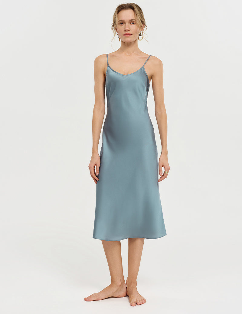 ekouaer-nightgowns-spaghetti-negligee-blaugrau-midi-satin image 2
