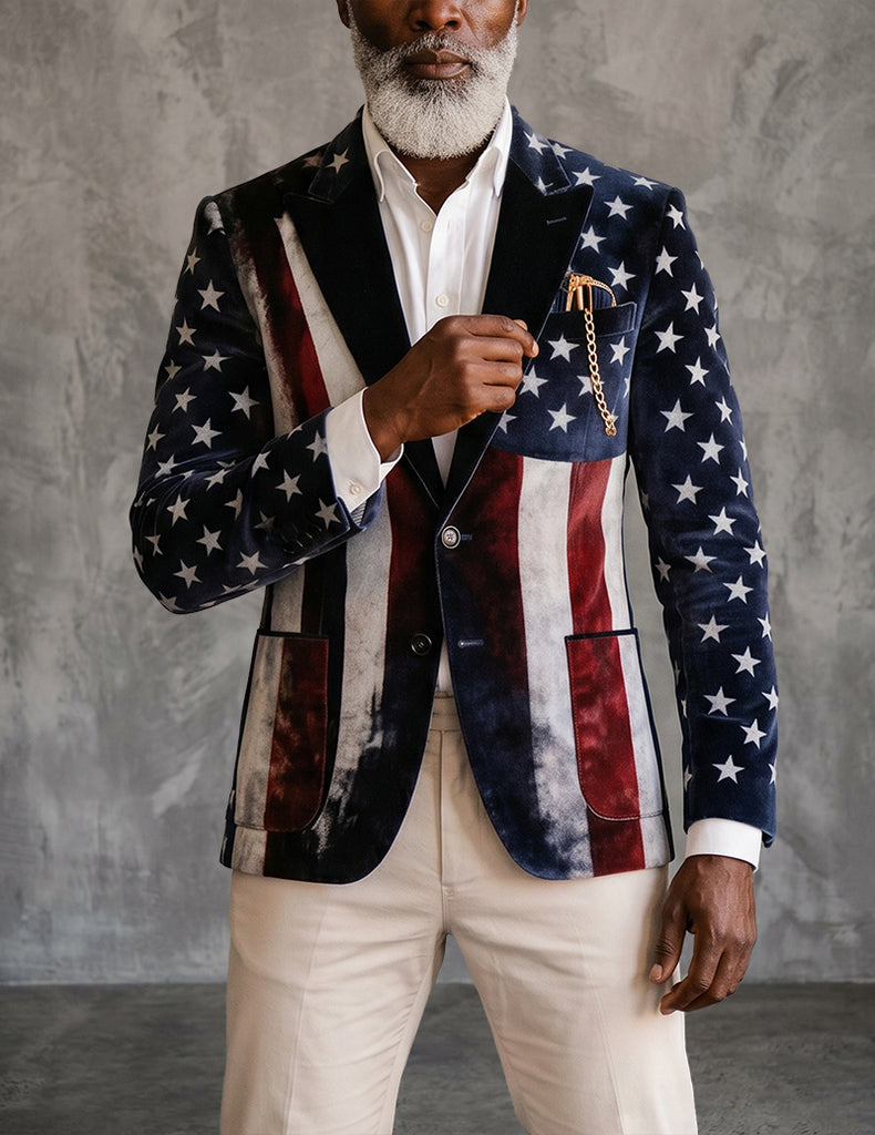 ekouaer-men-samt-blazer-american-flag-slim-fit image 1
