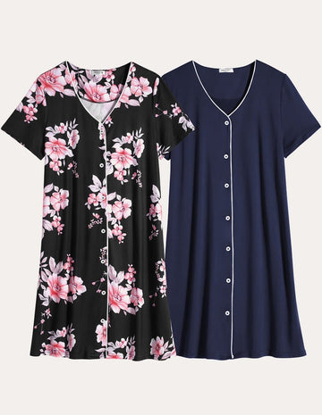 ekouaer-pajama-sets-nachthemd-2er-pack-knopfleiste-v-ausschnitt image 5