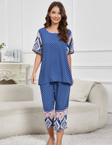 ekouaer-pajama-sets-kurzarm-capri-pyjama-blumen-taschen image 5