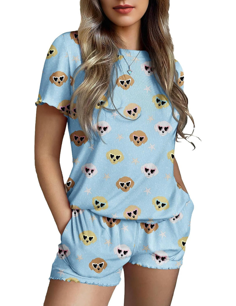 ekouaer-ripp-pyjama-set-kurz-print-damen-2-teilig image 3