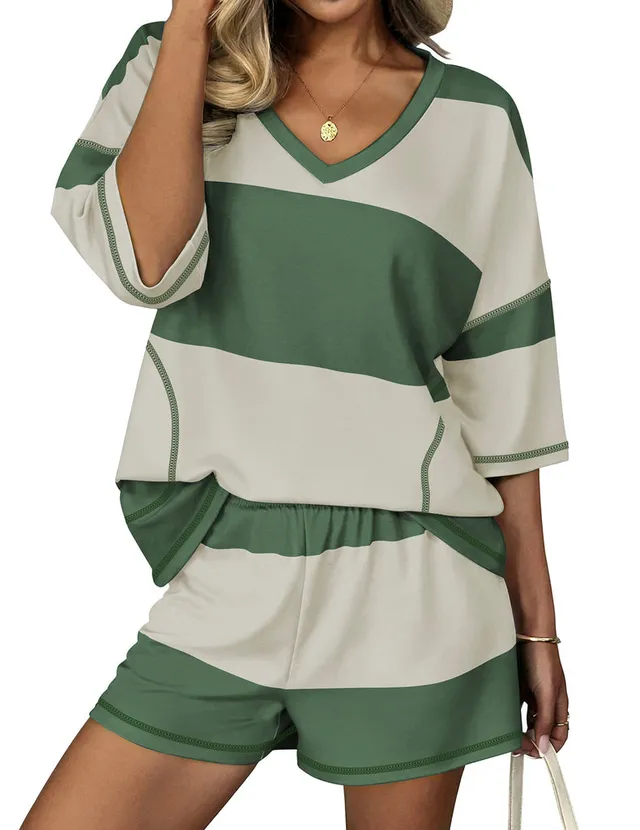ekouaer-pajama-sets-2-piece-lounge-pyjama-shorts-v-ausschnitt image 1