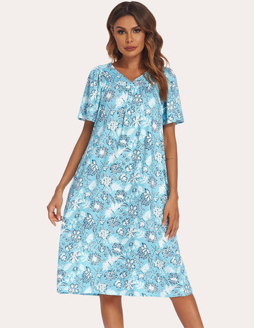ekouaer-nightgowns-lounger-nachthemd-kurzarm-blumen-v-ausschnitt image 7