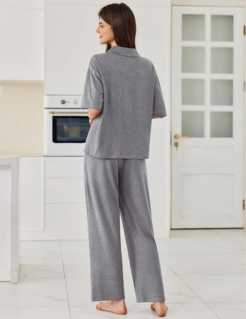 ekouaer-pajama-sets-button-down-schlafanzug-kurzarm image 5