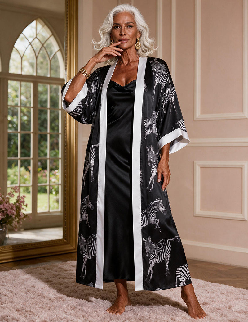 ekouaer-robes-satin-set-zebra-prism-leo-kimono-nachthemd image 4