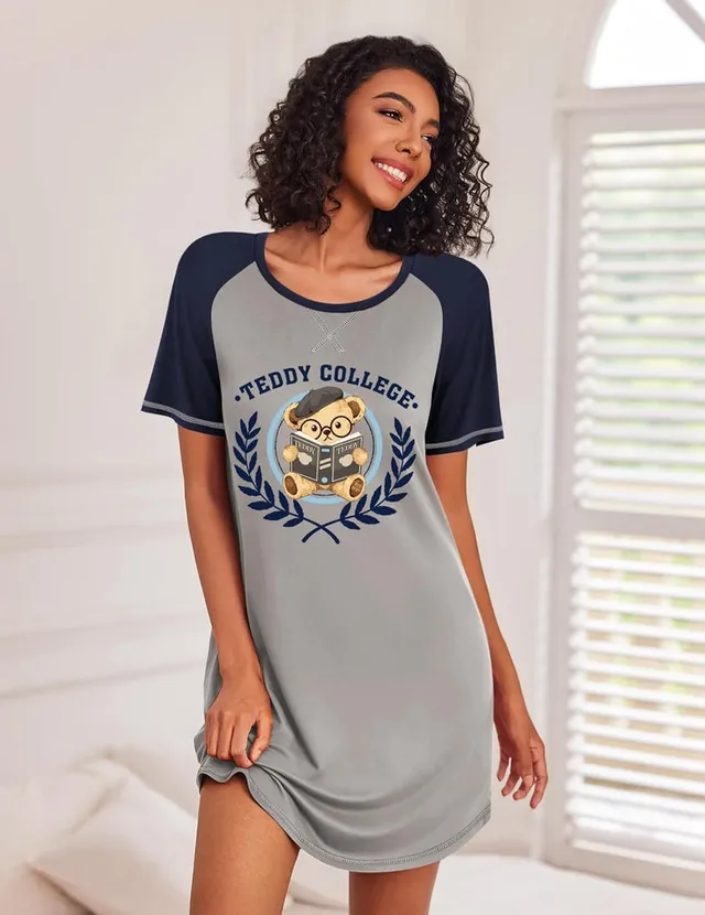 ekouaer-nightgowns-sleepshirt-kurzarm-crewneck-kontrastnaht image 1
