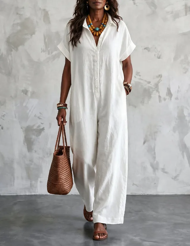 ekouaer-jumpsuits-overall-kurzarm-weit-schwarz-polyester image 1
