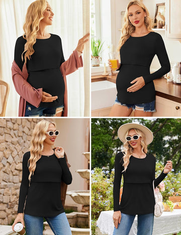 ekouaer-maternity-stillshirt-langarm-3er-pack-stilloberteil-doppellagig image 7