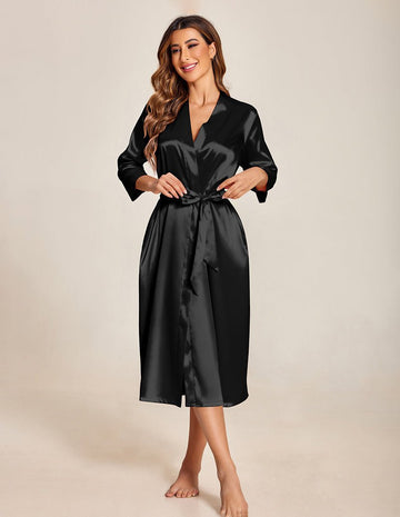 ekouaer-luxury-satin-morgenmantel-damen-3-4-arm-wadenlang image 3