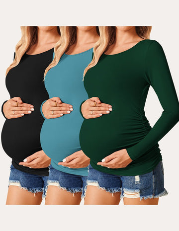 ekouaer-maternity-umstandsshirt-3er-pack-seitlich-gerafft-2 image 7