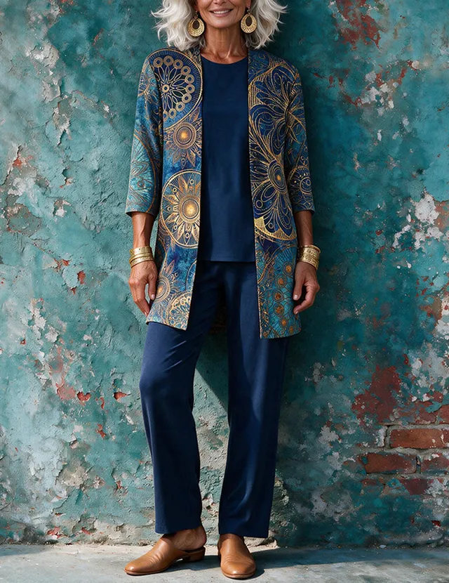 ekouaer-pajama-sets-mandala-3-piece-loungeset-marine-3-teilig image 1