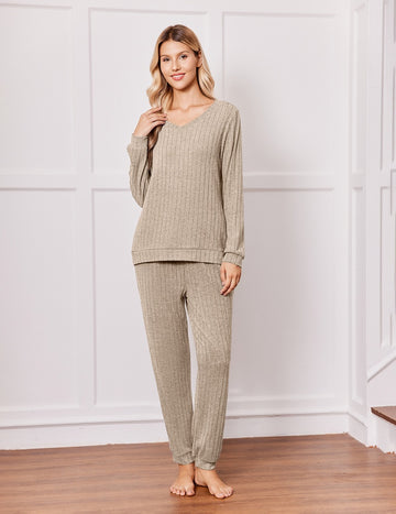 ekouaer-pajama-sets-ribbed-langarm-schlafanzug-hose-kordel image 3