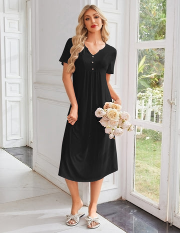 ekouaer-nightgowns-nachthemd-bambus-kurzarm-lang image 5