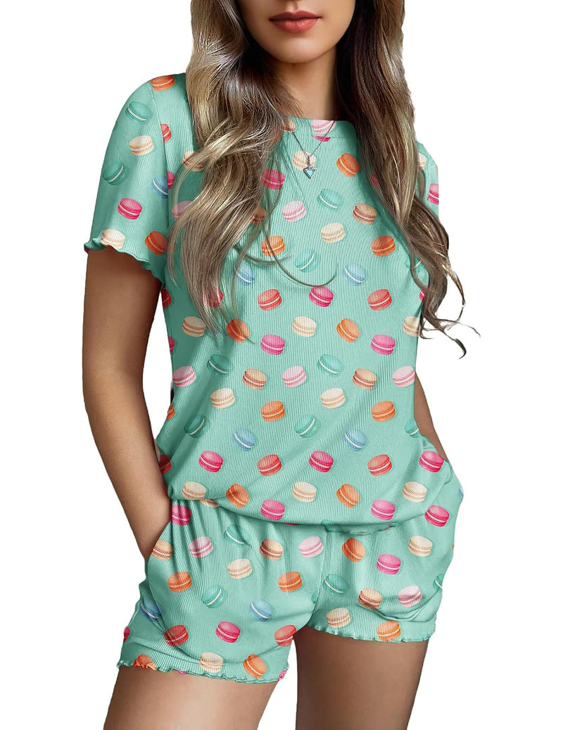 ekouaer-ripp-pyjama-set-kurz-print-damen-2-teilig image 5
