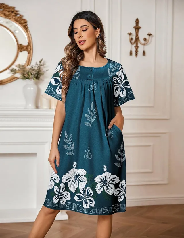 ekouaer-nightgowns-hauskleid-knielang-mit-taschen-floral image 1