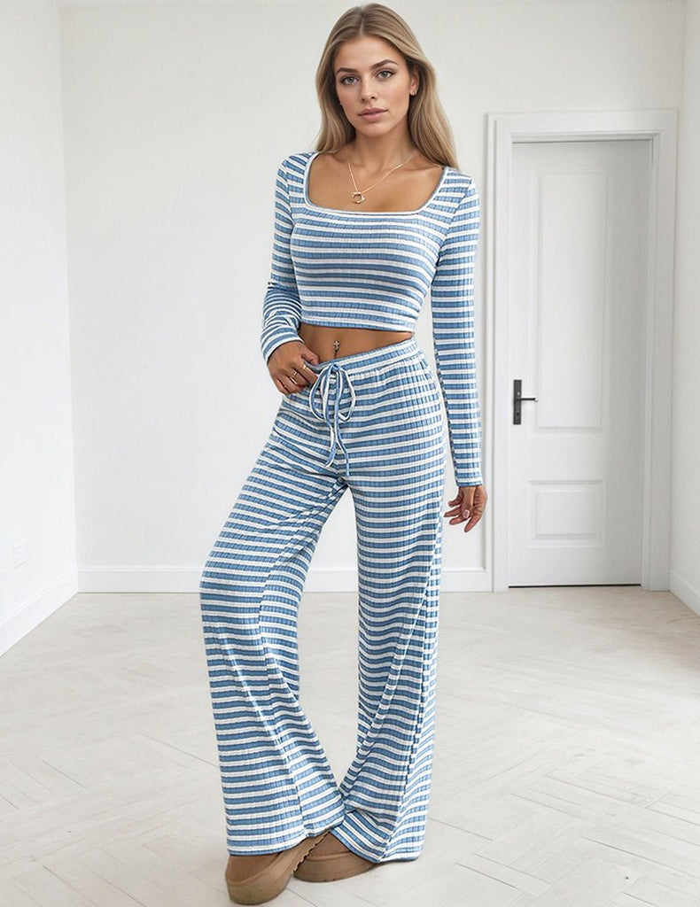 ekouaer-pajama-sets-streifen-langarm-pyjama-hose-oberteil-stretch image 1