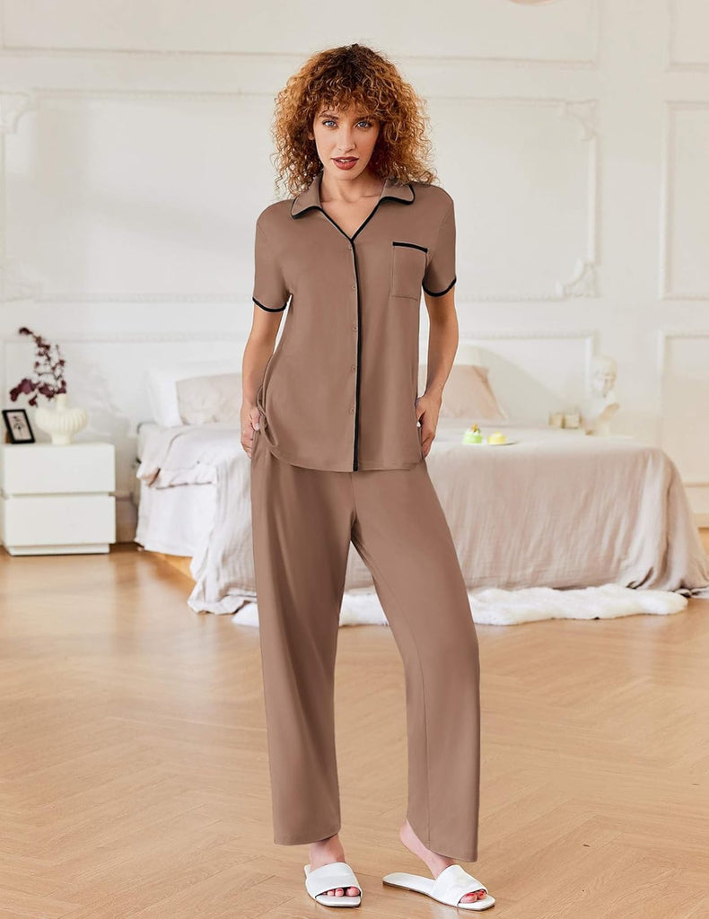 ekouaer-pajama-sets-kurzarm-hemd-pyjama-lange-hose-kn-pfe image 1