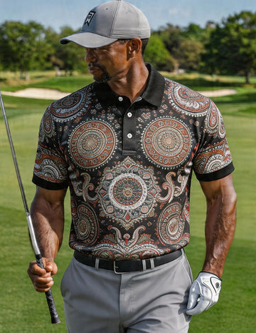 ekouaer-men-polohemd-golf-slim-fit-schwarz-mandala-paisley image 2