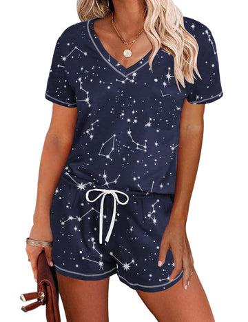 ekouaer-kurzarm-pyjama-set-shorts-v-ausschnitt-taschen image 3