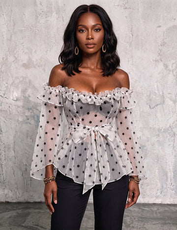 ekouaer-mesh-off-shoulder-crop-top-bluse-wei-punkte image 7