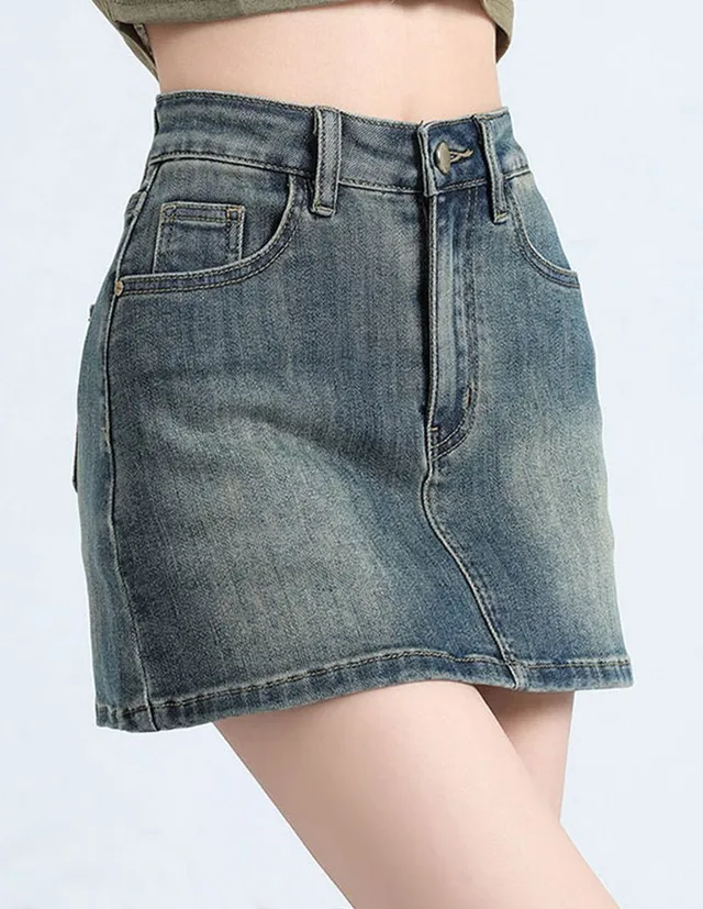 ekouaer-jeansrock-high-waist-mini-stretch-mit-taschen image 1